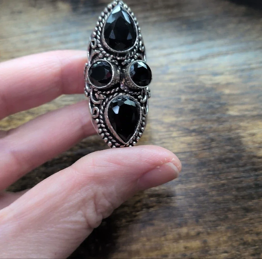 Black Onyx Gemstone Teardrop Statement Ring